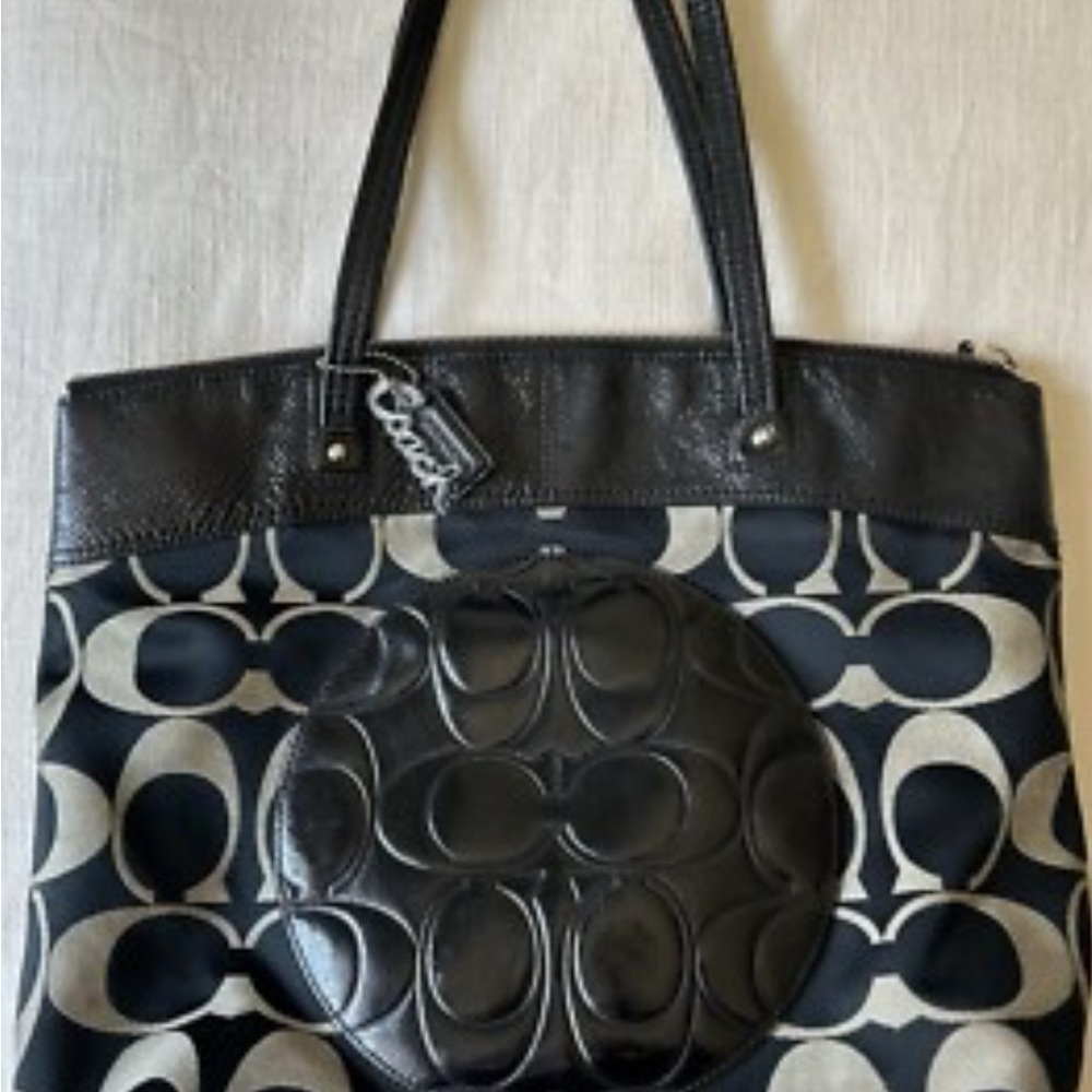 Coach Black and White Signature Tote